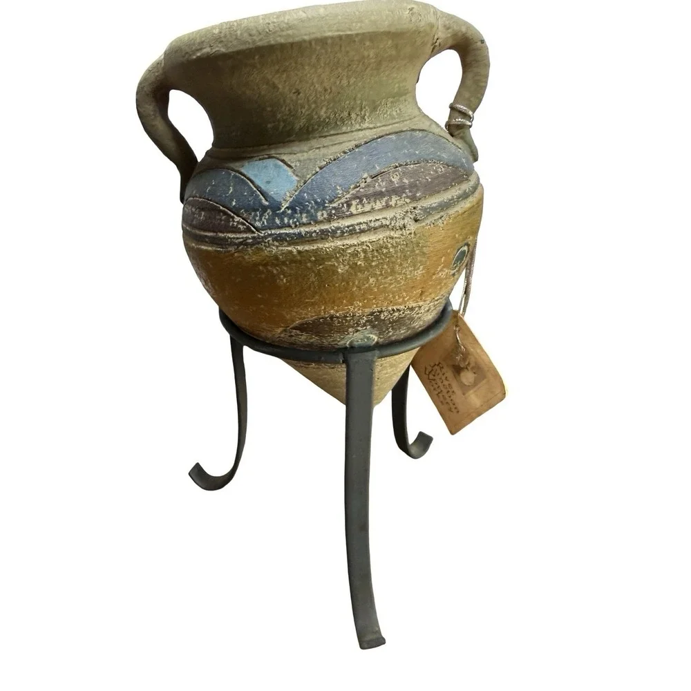 VTG River Junction Pottery Handmade Southwest‎ Style Pot Vase W/stand